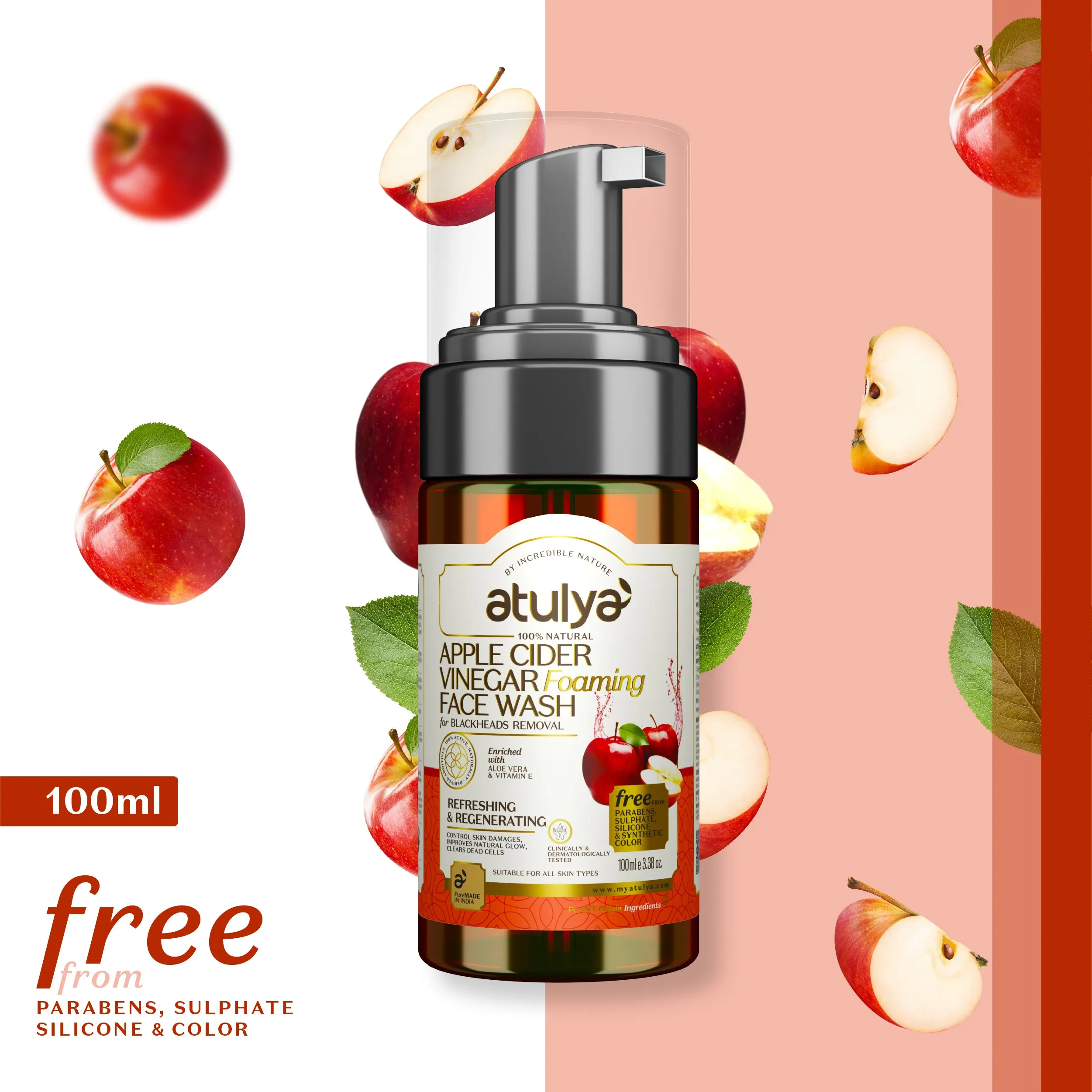 atulya Apple Cider Vinegar Foaming Face Wash 100ml (3 Products at Rs.399)